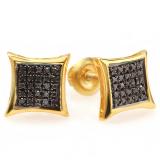 0.10 Carat (ctw) 18K Yellow Gold Plated Sterling Silver Black Round Diamond Micro Pave Setting Kite Shape Stud Earrings
