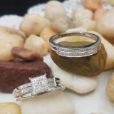 0.20 Carat (ctw) Sterling Silver Round White Diamond Men & Women's Micro Pave Engagement Ring Trio Bridal Set 1/5 CT