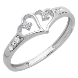 0.15 Carat (ctw) Sterling Silver Round White Diamond Ladies Promise Double Heart Love Engagement Ring