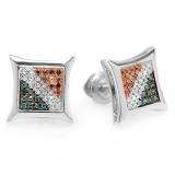 0.15 Carat (ctw) Sterling Silver Blue White & Red Round Diamond Micro Pave Setting Kite Shape Stud Earrings