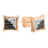 0.10 Carat (ctw) Round Black & White Diamond Kite Shape Stud Earrings 1/10 CT 18K Rose Gold