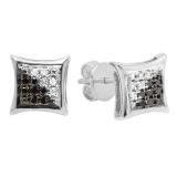 0.10 Carat (ctw) Round Black & White Diamond Kite Shape Stud Earrings 1/10 CT 18K White Gold