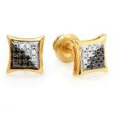 0.10 Carat (ctw) White & Black Round Diamond Micro Pave Kite Shape Stud Earrings 18k Yellow Gold Plated Sterling Silver