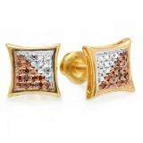 0.10 Carat (ctw) Yellow Gold Plated Sterling Silver Red & White Round Diamond Micro Pave Setting Kite Shape Stud Earrings