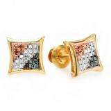 0.10 Carat (ctw) 18k Yellow Gold Plated Sterling Silver Blue White & Red Round Diamond Micro Pave Setting Kite Shape Stud Earrings