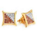 0.25 Carat (ctw) 18k Yellow Gold Plated Sterling Silver Red & White Round Diamond Micro Pave Setting Kite Shape Stud Earrings