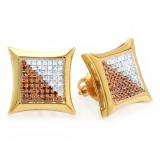 0.33 Carat (ctw) 10k Yellow Gold White & Red Round Diamond Micro Pave Setting Kite Shape Stud Earrings 1/3 CT