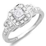 0.75 Carat (ctw) 14k White Gold Brilliant Round & Baguette Cut Diamond Ladies Engagement Bridal Ring