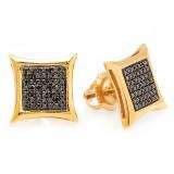 0.25 Carat (ctw) 10k Yellow Gold Black Round Diamond Micro Pave Setting Kite Shape Stud Earrings 1/4 CT