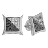 0.33 Carat (ctw) Sterling Silver White & Black Round Diamond Micro Pave Setting Kite Shape Stud Earrings