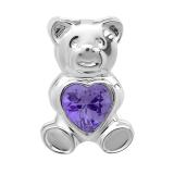 Sterling Silver Ladies Teddy Bear With Violet CZ Cubic Zirconia Pendant