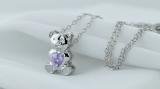 Sterling Silver Ladies Teddy Bear With Violet CZ Cubic Zirconia Pendant