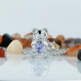 Sterling Silver Ladies Teddy Bear With Violet CZ Cubic Zirconia Pendant