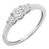 0.20 Carat (ctw) Round White Diamond Ladies 3 Stone Engagement Promise Ring 1/5 CT 18K White Gol