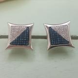0.38 Carat (ctw) Round White & Blue Diamond Micro Pave Kite Shape Stud Earrings, 10K White Gold
