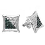 0.38 Carat (ctw) Round White & Blue Diamond Micro Pave Kite Shape Stud Earrings 10K White Gold