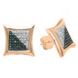 0.38 Carat (ctw) Round White & Blue Diamond Micro Pave Kite Shape Stud Earrings, 10K Rose Gold