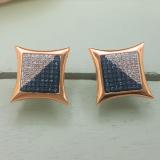 0.38 Carat (ctw) Round White & Blue Diamond Micro Pave Kite Shape Stud Earrings, 10K Rose Gold