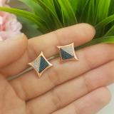 0.38 Carat (ctw) Round White & Blue Diamond Micro Pave Kite Shape Stud Earrings, 10K Rose Gold