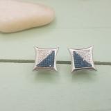 0.38 Carat (ctw) Round White & Blue Diamond Micro Pave Kite Shape Stud Earrings 10K White Gold