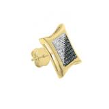0.19 Carat (ctw) Round White & Blue Diamond Kite Shape Stud Earring, 18K Yellow Gold (Only 1Pc)