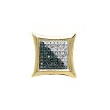 0.19 Carat (ctw) Round White & Blue Diamond Kite Shape Stud Earring, 18K Yellow Gold (Only 1Pc)