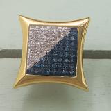 0.19 Carat (ctw) Round White & Blue Diamond Kite Shape Stud Earring, 18K Yellow Gold (Only 1Pc)