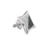 0.19 Carat (ctw) Round White & Blue Diamond Kite Shape Stud Earring, Sterling Silver (Only 1Pc)