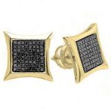 0.38 Carat (ctw) 14K Yellow Gold Black Round Diamond Micro Pave Setting Kite Shape Stud Earrings