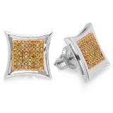 0.38 Carat (ctw) 10K White Gold Yellow Round Diamond Micro Pave Setting Kite Shape Stud Earrings