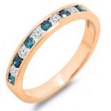 0.40 Carat (ctw) 10k Rose Gold Round White & Blue Diamond Ladies Anniversary Wedding Stackable Ring Band