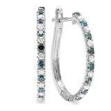 0.50 Carat (ctw) 10k White Gold White & Blue Round Diamond Ladies Hoop Earrings 1/2 CT