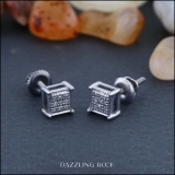 0.10 Carat (ctw) 14K White Gold Round Diamond Square Shape Mens Hip Hop Iced Stud Earrings 1/10 CT