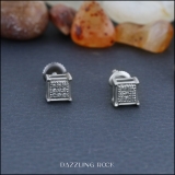 0.10 Carat (ctw) Platinum Plated Sterling Silver Diamond Square Shape Mens Hip Hop Iced Stud Earrings