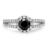 1.15 Carat (ctw) 10k Gold Round Black and White Diamond Ladies Engagement Halo Style Bridal Ring