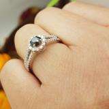 1.15 Carat (ctw) 10k Gold Round Black and White Diamond Ladies Engagement Halo Style Bridal Ring