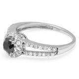 1.15 Carat (ctw) 10k Gold Round Black and White Diamond Ladies Engagement Halo Style Bridal Ring