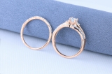 1.00 Carat (ctw) 14k Rose Gold Princess & Round Diamond Ladies Ring Engagement Bridal Wedding Band Set 1 CT