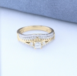 1.00 Carat (ctw) 14k Yellow Gold Princess & Round Diamond Ladies Ring Engagement Bridal Wedding Band Set 1 CT