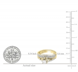 1.00 Carat (ctw) 14k Yellow Gold Princess & Round Diamond Ladies Ring Engagement Bridal Wedding Band Set 1 CT