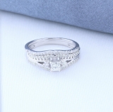 1.00 Carat (ctw) 14k White Gold Princess & Round Diamond Ladies Ring Engagement Bridal Wedding Band Set 1 CT