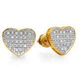 0.10 Carat (ctw) 18k Yellow Gold Plated Sterling Silver White Round Diamond Heart Shape Ladies Stud Earrings 1/10 CT