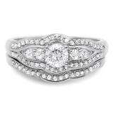 0.90 Carat (ctw) 14k White Gold Round Diamond Ladies Bridal Engagement Ring Set Matching Band