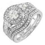 1.00 Carat (ctw) 14k White Gold Round Diamond Ladies Vintage Bridal Engagement Ring Set