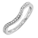0.15 Carat (ctw) 14K White Gold Round Cut White Diamond Ladies Anniversary Wedding Stackable Band Contour Guard Ring