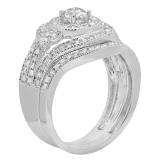 1.00 Carat (ctw) 14k White Gold Round Diamond Ladies Vintage Bridal Engagement Ring Set