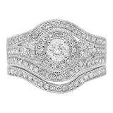 1.00 Carat (ctw) 14k White Gold Round Diamond Ladies Vintage Bridal Engagement Ring Set