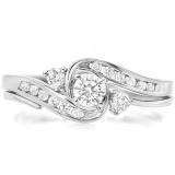 IGI CERTIFIED 0.50 Carat (ctw) 10K White Gold Round Diamond Ladies Swirl Bridal Engagement Ring Matching Band Set 1/2 CT