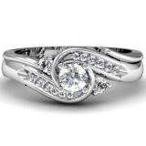 IGI CERTIFIED 0.50 Carat (ctw) 10K White Gold Round Diamond Ladies Swirl Bridal Engagement Ring Matching Band Set 1/2 CT