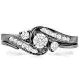 0.50 Carat (ctw) Black Rhodium Plated 14k White Gold Round Diamond Ladies Swirl Bridal Engagement Ring Matching Band Set 1/2 CT
